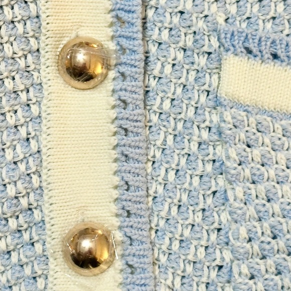 Rachel Parcell Tweed Knit Mini Dress Gold Buttons Preppy Academia Blue White XXL - Picture 5 of 13